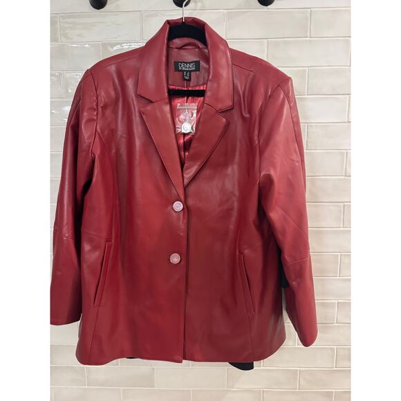 Dennis Basso Faux Leather Blazer Jacket LP Large Petite Red NWT - Picture 2 of 5